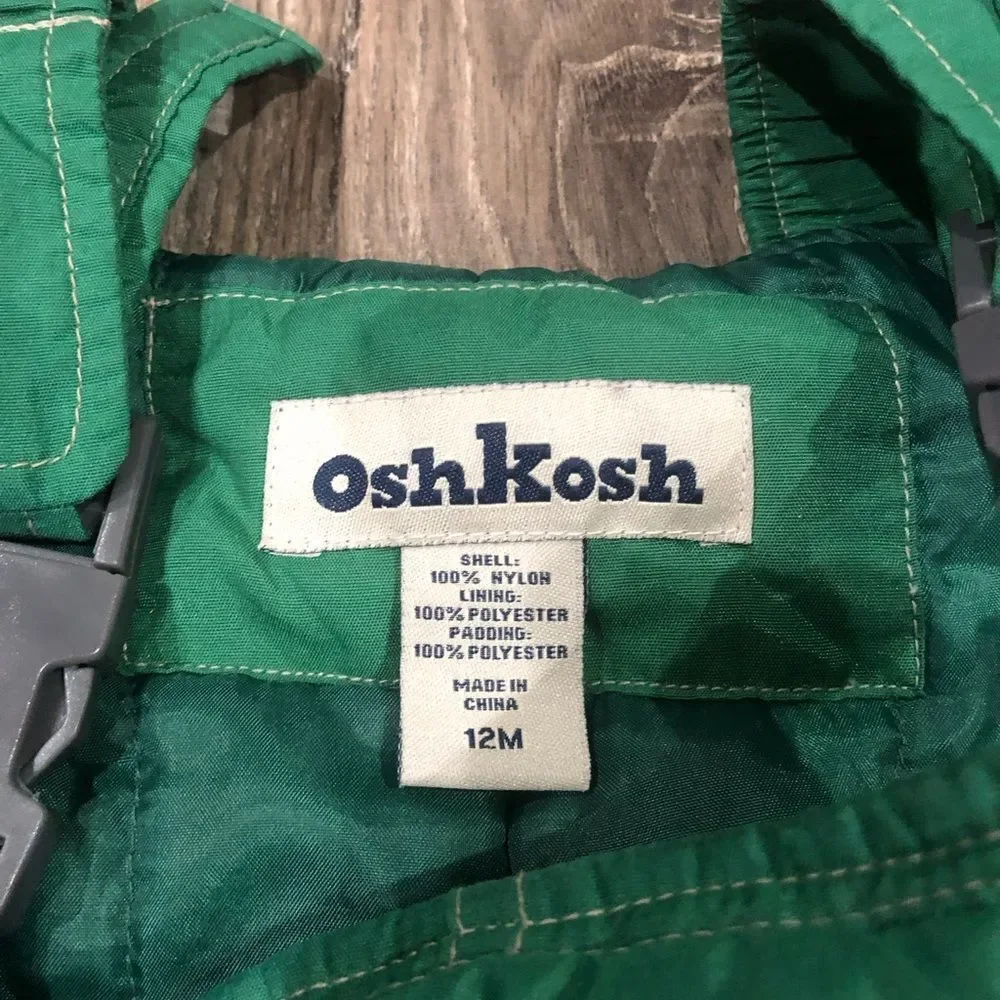 Boys OshKosh B'gosh Snowsuit Size 12M Forest Green and White Snow Set 2 Pieces